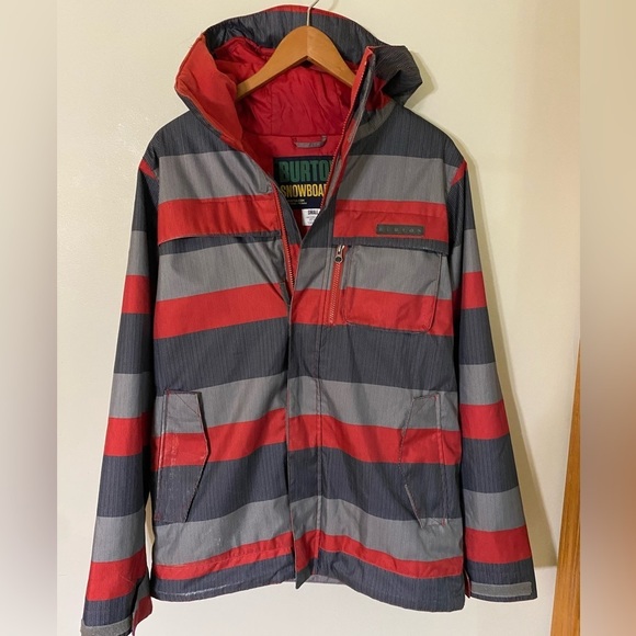 Burton Red and Gray Striped Ski Jacket - Picture 3 of 15